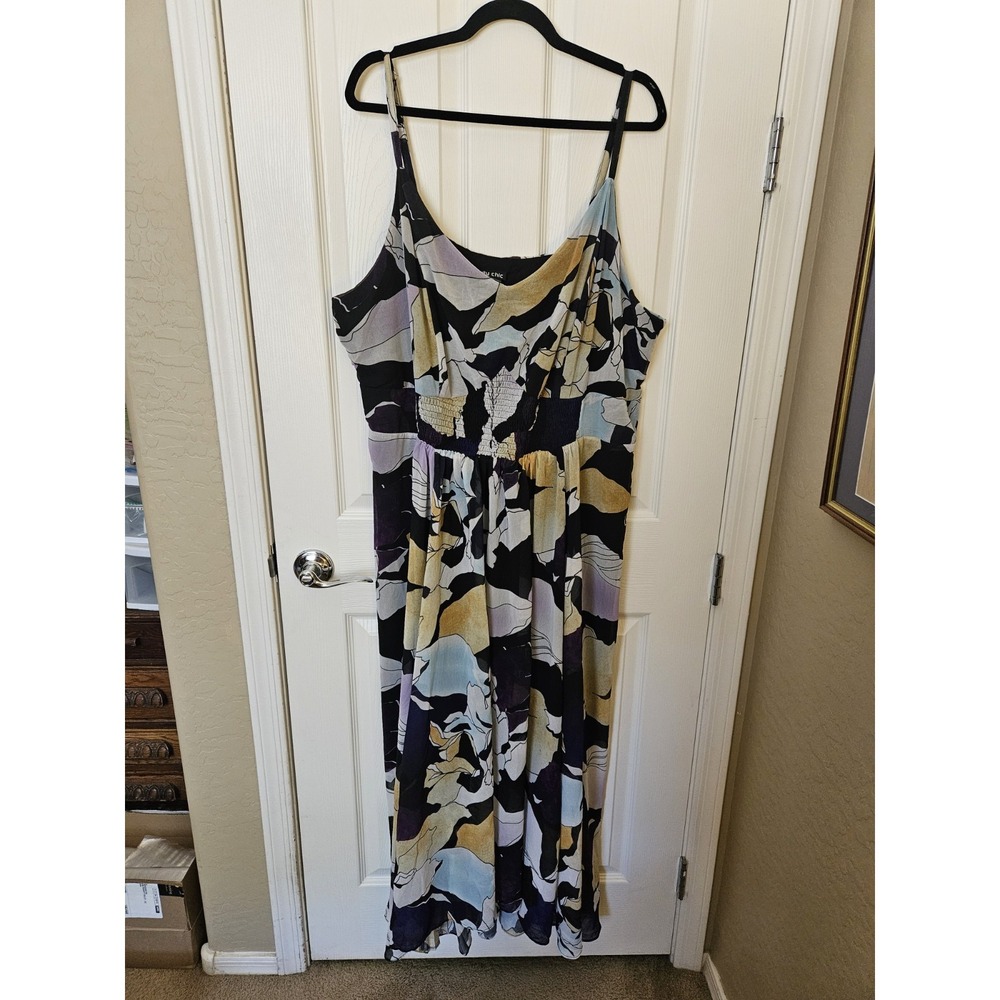 NWT City Chic Multicolor Lined Sleeveless Adj. Straps Smocked Max Dress Plus XXL